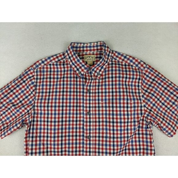 BLUE MOUNTAIN - MEN'S BLUE & RED PLAID SHORT SLEEVE BUTTON-UP SHIRT - SIZE M - Picture 3 of 7